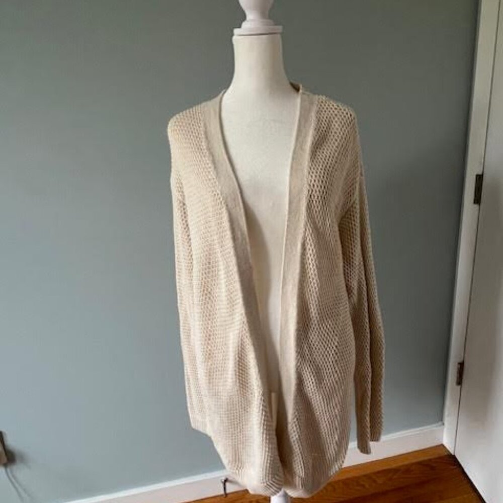 Knee-Length Open Waffle-Knit Cardigan